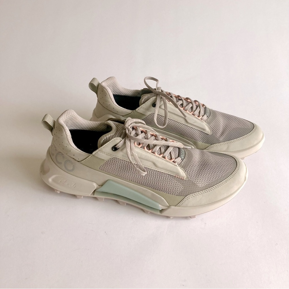 Ecco Biom 2.1 Grey Green Pink Waterproof Canvas Rubber Low Top Sneakers Size10.5
